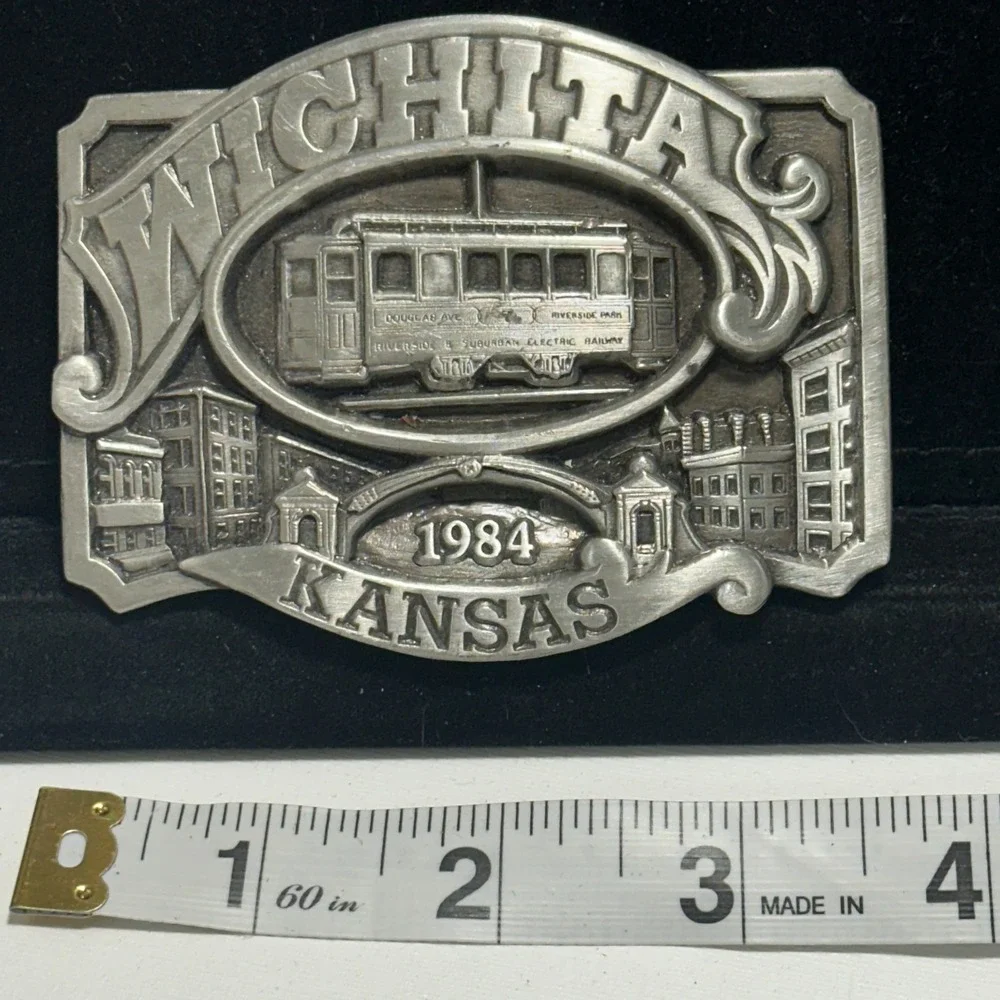 Vintage 1984 Wichita KS Commemorative Limited Edition Trolley Belt Buckle 80